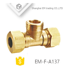 EM-F-A137 NPT threaded Tee type brass pipe fitting with double quick connector